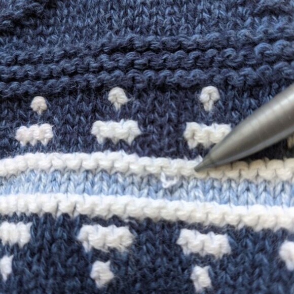 Vintage 90s Jantzen Grandpa Dad Sweater L Fair Isle Striped Blue Cotton Unisex - Picture 10 of 10